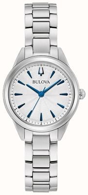 Bulova Esfera blanca plateada sutton clásica para mujer/pulsera de acero inoxidable 96L285