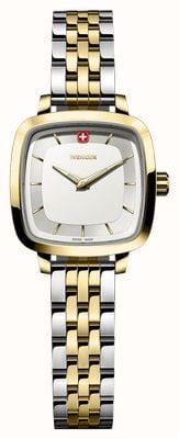 Wenger Orologio vintage classico al quarzo (27 mm) con quadrante argentato sabbiato e bracciale bicolore in acciaio inossidabile. 01.1911.105