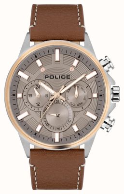 Police Chronographe à quartz Kismet (47,5 mm) cadran gris / bracelet cuir marron PEWJF2195142