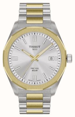 Tissot Prc 100 solar (39 mm) quadrante argento / bracciale in acciaio inossidabile bicolore T1514222203100