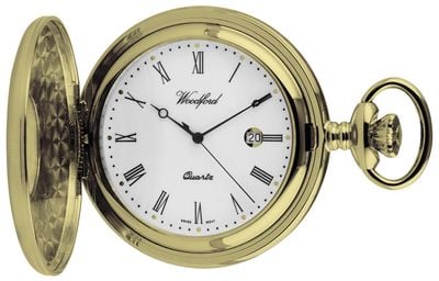 Woodford Reloj de bolsillo de cuarzo chapado en oro con forma de media cazadora 1212GOLD