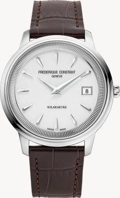 Frederique Constant Classics Moneta Solarmetre (39mm) Grained White Dial / Brown Leather Strap Watch FC-120W3S6