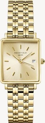 Rosefield Boxy XS (22 mm) champagne gouden wijzerplaat / vergulde roestvrijstalen band QCGSG-Q048