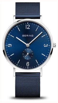 Bering Klassisch für Herren (40 mm) mit blauem Zifferblatt und blauem Edelstahl-Gliederarmband 14040-307