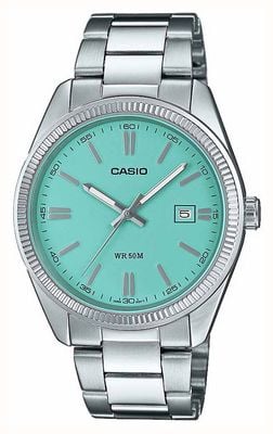 Casio Quartz analogique série Mtp (38,5 mm) cadran bleu turquoise / bracelet en acier inoxydable MTP-1302PD-2A2V