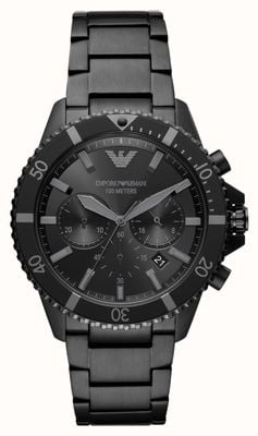 Emporio Armani мужские | черный циферблат хронографа | черный браслет из нержавеющей стали AR11363