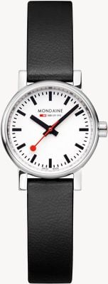 Mondaine Mostrador branco Evo2 (26 mm) / pulseira de couro uva vegana preta MSE.26110.LBV