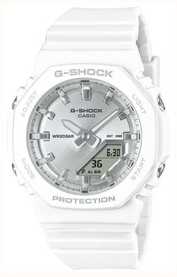 Casio G-Shock P2100-Serie Island Vacation (40,2 mm) silbernes Zifferblatt mit Doppelanzeige / weißes Armband aus biobasiertem Harz GMA-P2100VA-7AER