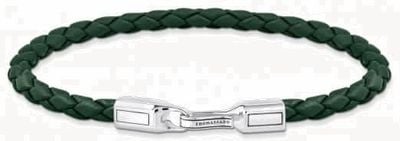 Thomas Sabo Silver Bracelet With Braided, Green Leather A2147-682-6-L17