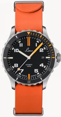 Laco Mojave Automatic (39mm) Black & Orange Dial / Orange Rubber Strap 862132.RB
