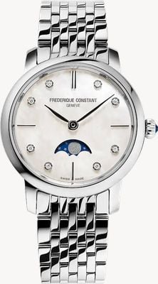 Frederique Constant Schlankes Diamant-Mondphasen-Zifferblatt (30 mm) aus Perlmutt / Edelstahlarmband FC-206MPWD1S6B