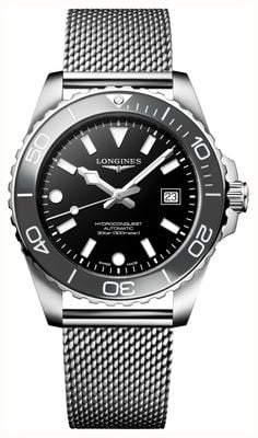 LONGINES Relógio automático Hydroconquest (42 mm) com mostrador laqueado preto e pulseira de malha de aço inoxidável. L37884706