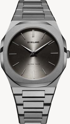 D1 Milano Quadrante spazzolato grigio antracite ultra sottile (40 mm) / bracciale in acciaio inossidabile PVD color canna di fucile UTBJ22