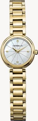 Herbelin Lady H Quarzuhr (22 mm) mit Perlmuttzifferblatt und goldfarbenem PVD-beschichtetem Edelstahlarmband mit H-Gliedern 17312BP1N19