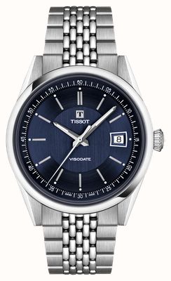 Tissot Visodate Powermatic 80 (39 mm) diepblauwe wijzerplaat / roestvrijstalen armband T1574071104100