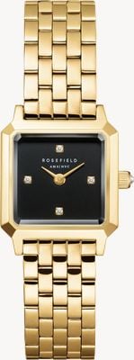 Rosefield Boxelle (19,5 mm) schwarzes CD-Zifferblatt mit Sonnenschliff / vergoldetes Edelstahlarmband BBGSG-B08