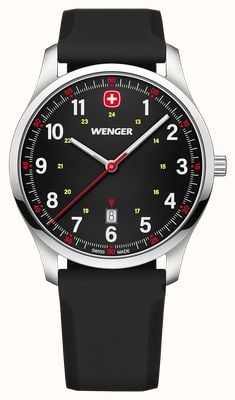 Wenger Relógio City Sport Quartz (42 mm) com mostrador preto fosco e pulseira de silicone preta. 01.1441.129