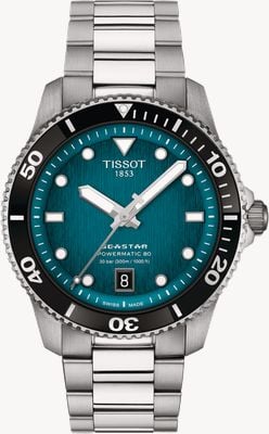 Tissot Herrenarmbanduhr Seastar 1000 Powermatic 80 (40 mm) mit blauem Zifferblatt und Edelstahlarmband T1208071109100
