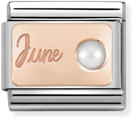 Nomination Classic June Birthstone Pearl 9ct Rose Gold & Steel Charm 430508/06