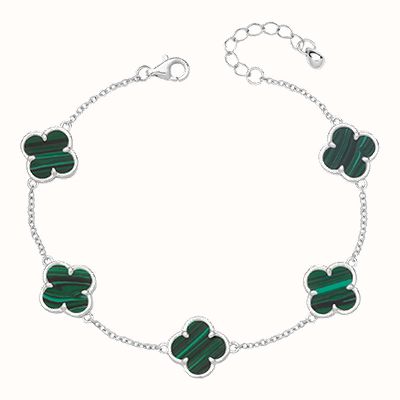 James Moore TH Silver Green Clover leaf Bracelet G2720