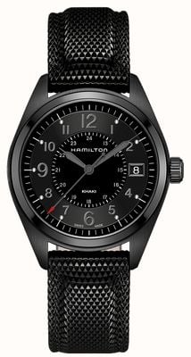 Hamilton Quartz de champ kaki (40 mm) cadran noir / bracelet synthétique noir H68401735