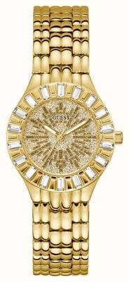 Guess Damesvuurwerk (34 mm) gouden glitter wijzerplaat / goudkleurige roestvrijstalen armband GW0602L2