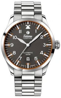Tutima Glashütte Flieger automaat (41 mm) met antracietgrijze wijzerplaat / roestvrijstalen armband 6105-04