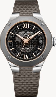 Baume & Mercier Heren Riviera Automatic (39 mm) zwarte wijzerplaat / grijze rubberen band 10720
