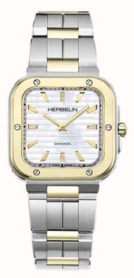 Herbelin Quadrante in madreperla con diamanti Cap Camarat (30 mm) / bracciale in acciaio inossidabile bicolore 17546BT1N89