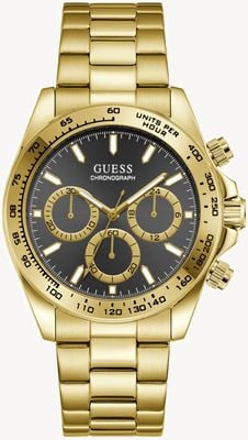 Guess ARTHUR Chronograph (42mm) Black Sunray Dial / Gold PVD Stainless Steel Bracelet GW1058G2