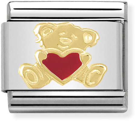 Nomination Classic Bear With Heart 18ct Gold & Steel Enamel Charm 030253/32