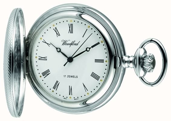 Woodford Reloj de bolsillo mecánico Half Hunter con esfera blanca cromada 1055