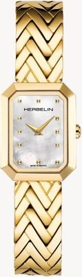 Herbelin Damen-Octagon-Zifferblatt (20,4 mm) aus Perlmutt / goldenes PVD-Edelstahlarmband 17446BP19