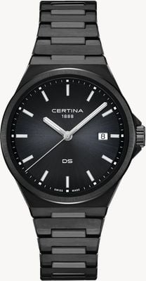 Certina DS-7 Quartz (39mm) Black Dial / Black Stainless Steel Bracelet C0434103305100