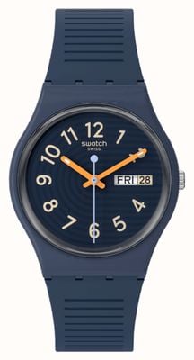 Swatch Модные ночные линии (34 мм), синий циферблат/синий силиконовый ремешок SO28I700