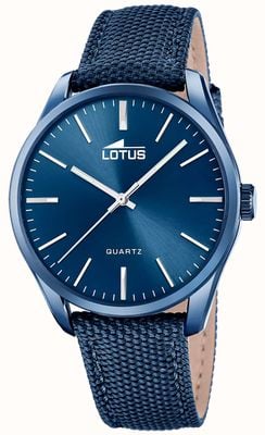 Lotus Minimalistische Quarzuhr (42 mm) mit strukturiertem blauem Zifferblatt / blauem Nylonarmband 19071/1