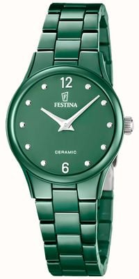 Festina Quartzo cerâmico (30,5 mm), mostrador verde / pulseira de cerâmica verde F20751/6