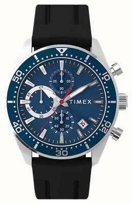 Timex Montre Ridgefield chronographe (42mm) cadran bleu effet soleil / bracelet caoutchouc noir TW2Y62300
