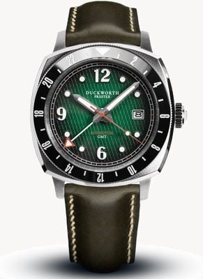 Duckworth Prestex Rivington GMT (42 mm), grünes Zifferblatt / grünes Lederarmband D489-04-E