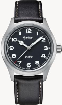 Hanhart Pioneer Preventor HD12™ (39 mm) schwarzes Zifferblatt / schwarzes Lederarmband – M 792.810-7010