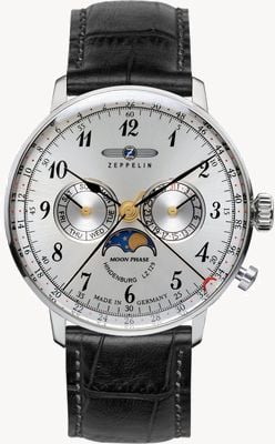Zeppelin LZ 129 Hindenburg Moonphase (40mm) Silver Dial / Black Leather Strap 7036-1
