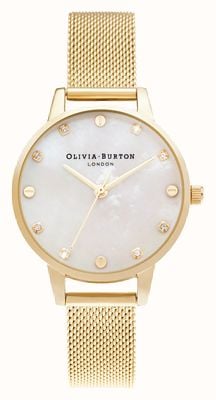 Olivia Burton | esfera midi de fregona con detalle de rosca | pulsera de malla de oro pálido | OB16SE08