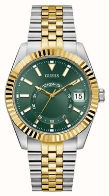 Guess Montre multifonction Jaden (42 mm) cadran vert soleillé / bracelet bicolore en acier inoxydable GW0977G4