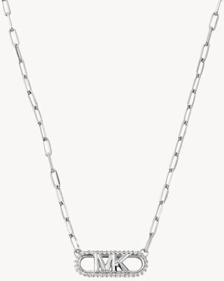 Michael Kors KORS MK Crystal-Set Sterling Silver Logo Pendant Necklace MKC1655CZ040