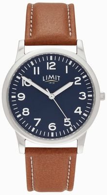Limit クラシッククォーツ (38mm) ブルーダイアル / ブラウンPUレザーストラップ 50063