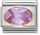 Nomination Classic FACETED CUBIC Zirconia Stainless Steel And 18ct Gold PINK Charm 030601/003