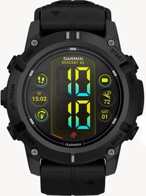 Garmin Descent G2 Tauchcomputer im AMOLED-Uhrenstil – Schwarz mit schwarzem Armband 010-02986-00