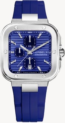 Herbelin Cap Camarat Square Quartz Chronograph (39mm) Cobalt Blue Dial / Cobalt Blue FKM Rubber Strap 35646A115CB