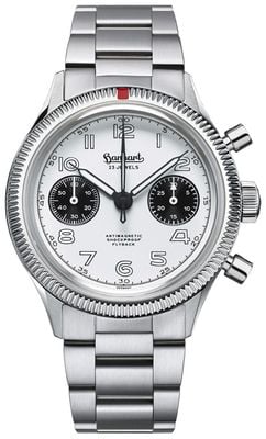 Hanhart 417 es Flyback Panda (42 mm) weißes Zifferblatt / Edelstahlarmband H721.201-6428