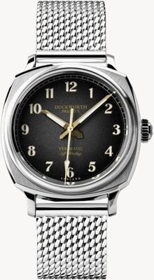 Duckworth Prestex Verimatic (39 mm) schwarzes Fumé-Zifferblatt / Edelstahlgewebe D891-01-ST